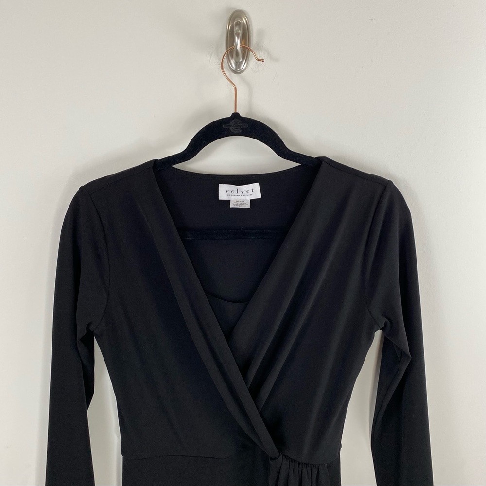 Velvet by Graham and Spencer X Anthropologie Caterina Black Faux Wrap Dress XS - Picture 4 of 12